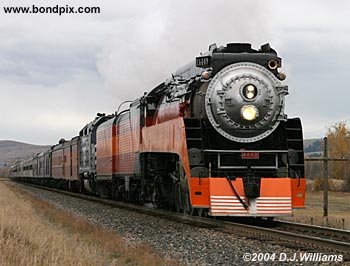 Engine 4449 steams northwards out of Drummond in Montana