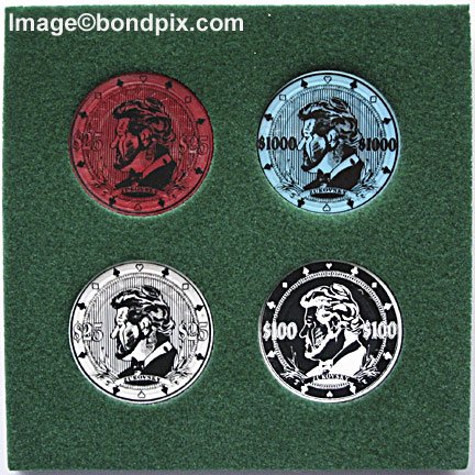 Genuine James Bond film prop casino poker chip set