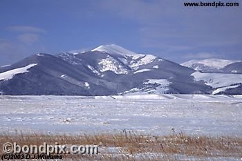 A snow capped Mount Powell from Deer Lodge Montana