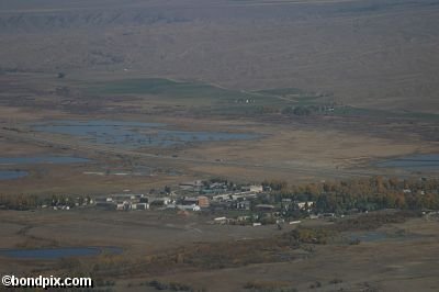 Aerial views over the Deer Lodge valley, Deer Lodge, Anaconda and Butte in Montana