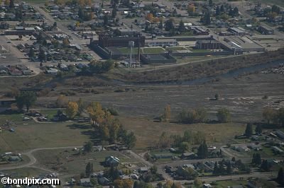 Aerial views over Deer Lodge in Montana