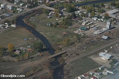 Aerial views over Deer Lodge in Montana