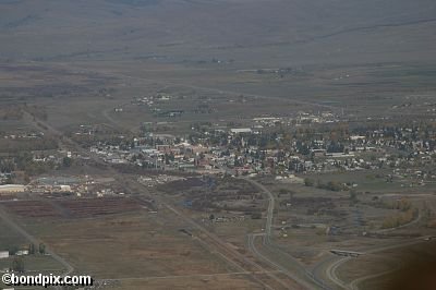 Aerial views over Deer Lodge in Montana