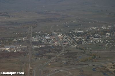 Aerial views over Deer Lodge in Montana