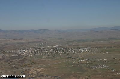 Aerial views over Deer Lodge in Montana