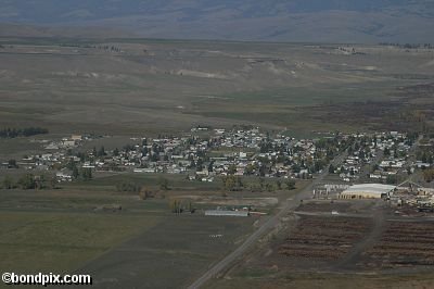 Aerial views over Deer Lodge in Montana